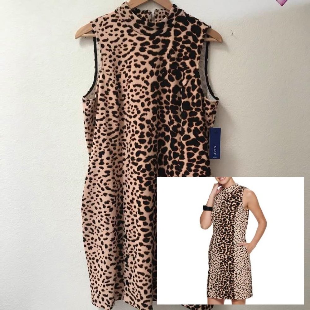 Animal Print Mock Neck Sheath Dress NWT PXL